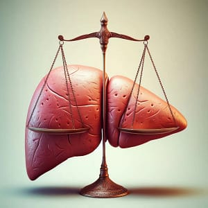 Fígado em forma de uma balança desequilibrada