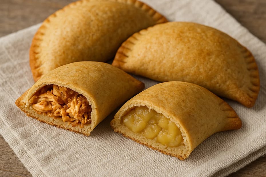 Pastel de forno dourado e crocante feito com massa sem glúten, recheado com legumes e assado no forno.