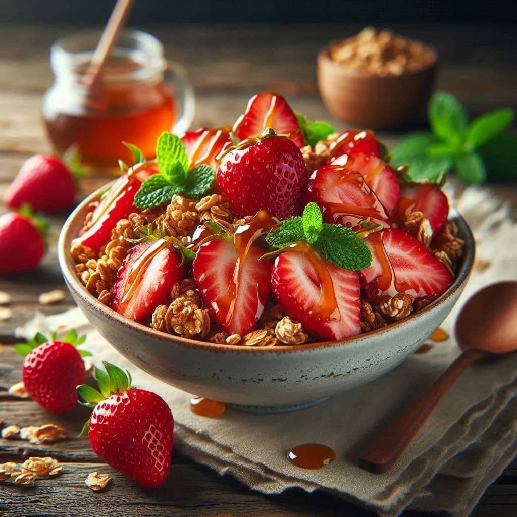 granola um prato de morango com granola